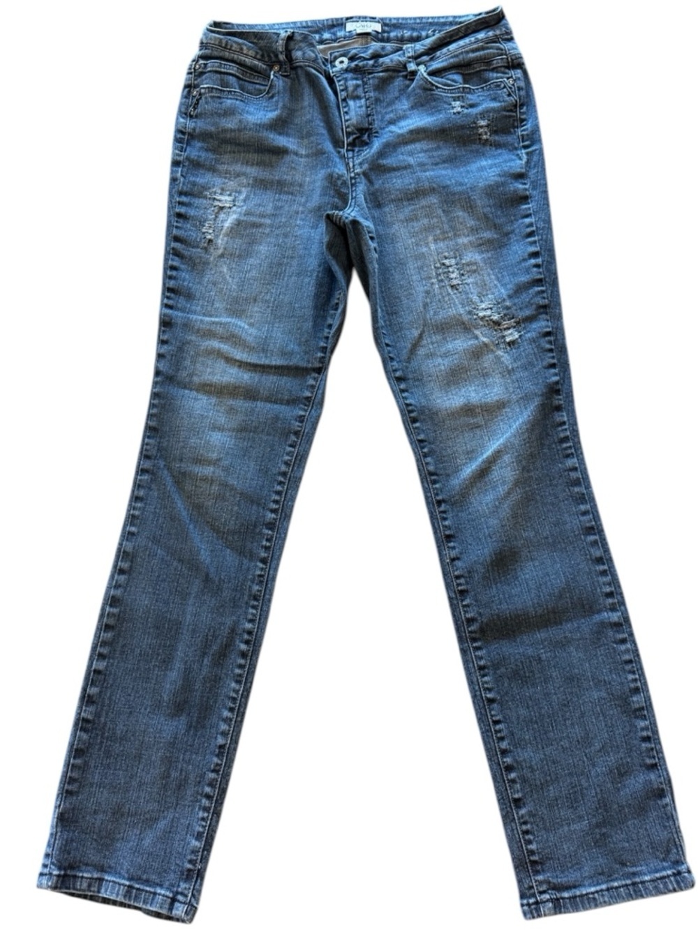 Cato Women's Skinny Jeans in Dark Blue with Distressed Details 12